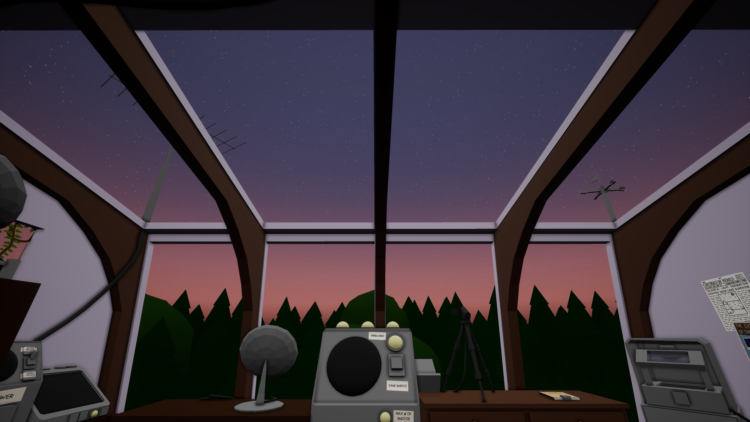 Looking out the windows at dusk
